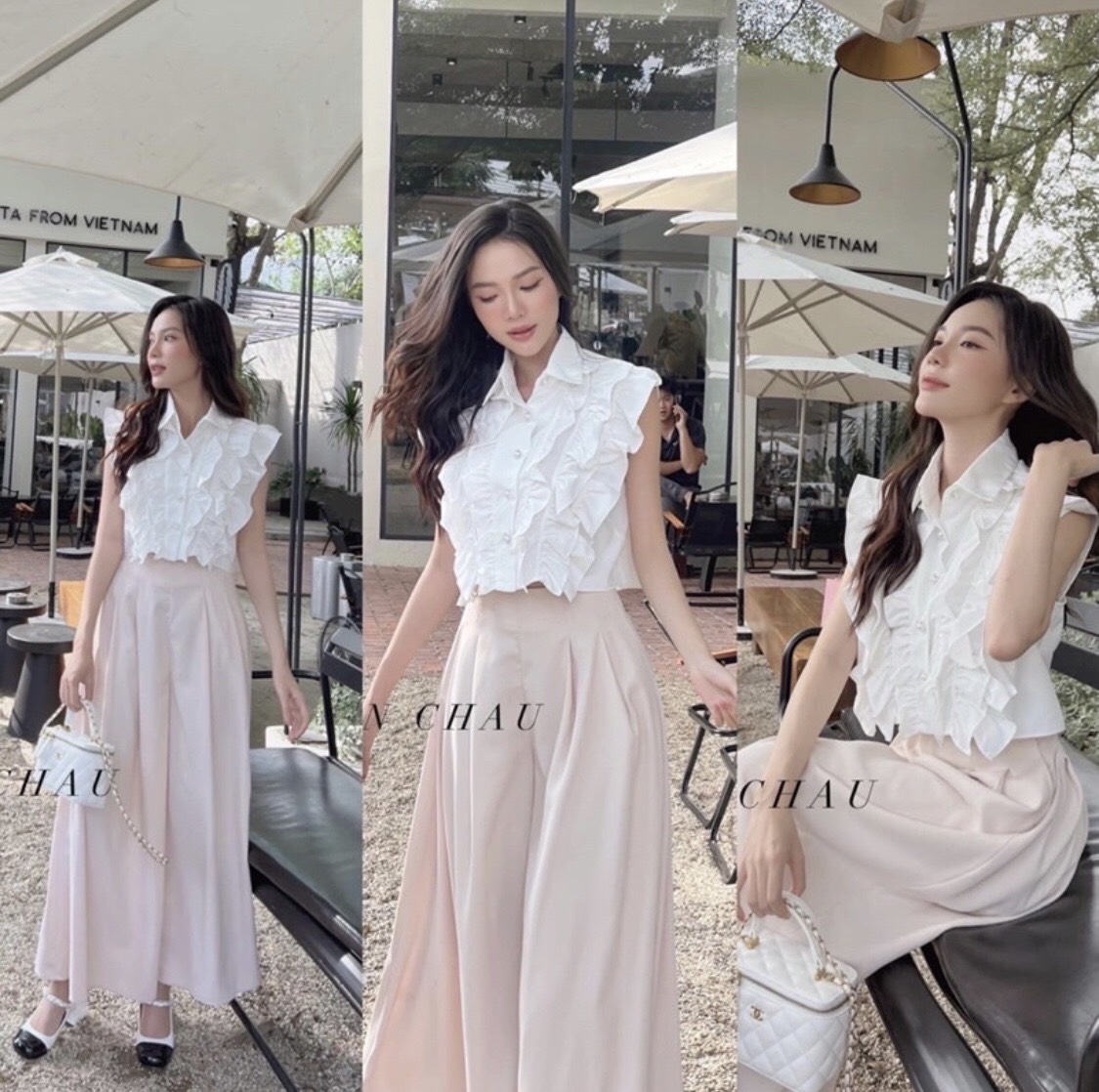 Áo sơmi nữ tay cộc bèo ngực dáng lửng siêu xinh kt_2370