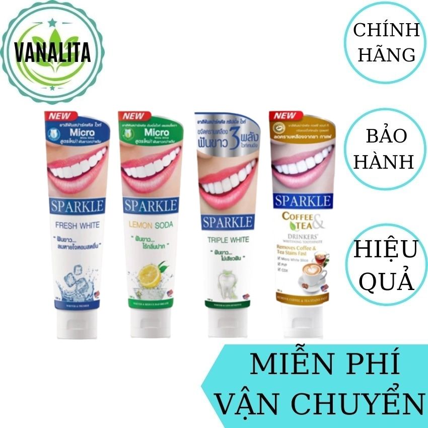 [FreeShip] Kem Đánh Răng Sparkle Thái Lan VANALITA tẩy sạch các vết ố vàng giúp răng trắng sáng, hơi thở thơm mát, diệt sạch vi khuẩn-100g