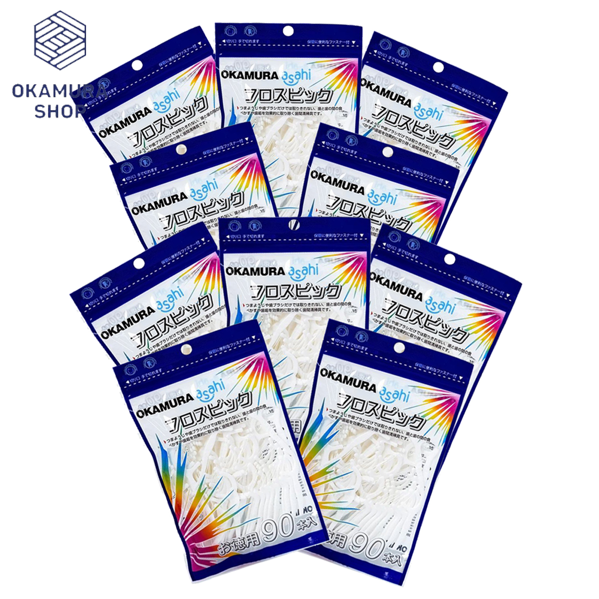 [HCM]Combo 10 tặng 1 Gói Tăm chỉ kẽ răng cao cấp Okamura Nhật Bản (gói 90 cây )