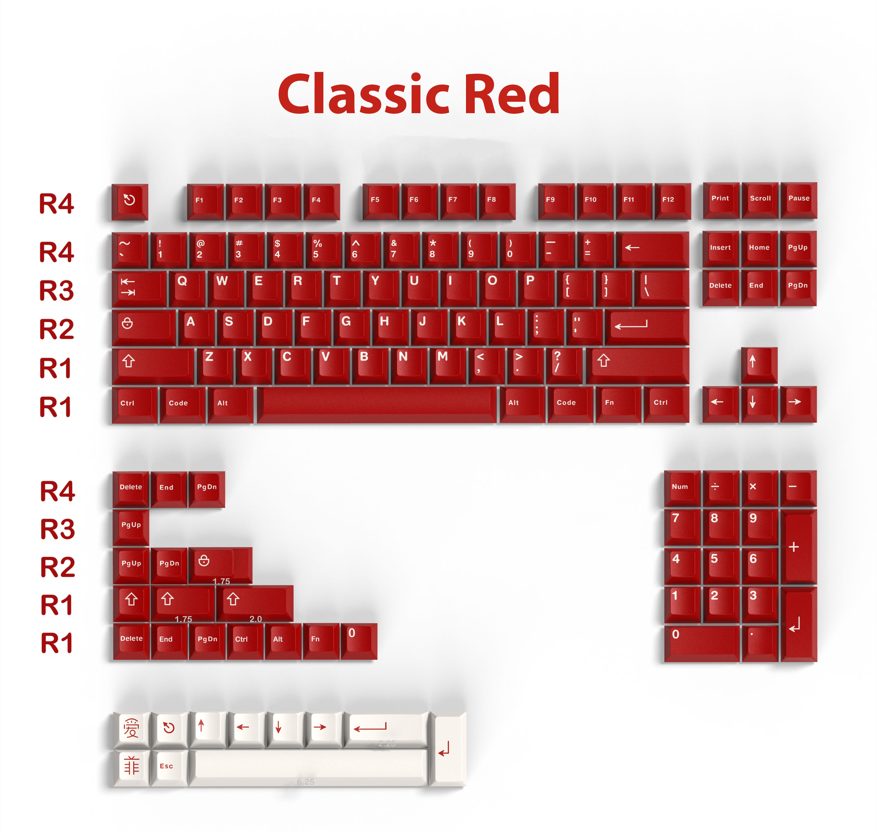 Keycap cmk classic - red 132 nút nhựa abs doubleshot