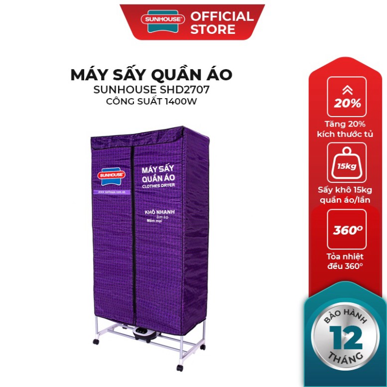 Tủ sấy quần áo Sunhouse SHD2702 Tủ sấy quần áo Sunhouse SHD2707Công suất 10001500W tủ sấy quần áo Sunhouse tủ sấy quần áo máy sấy quần áo Màn hình cảm ứng Điều khiển từ xa Đèn UV diệt khuẩn Khử mừi BH 1 NĂM