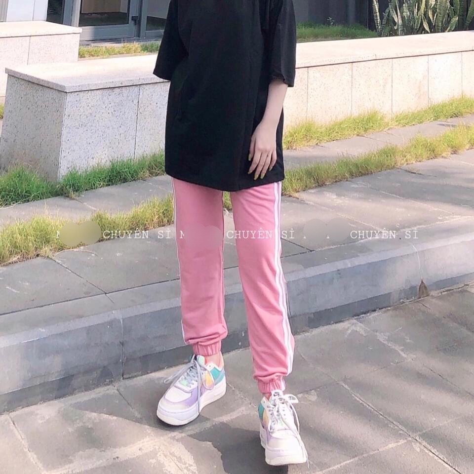 Quần Jogger trơn 2 sọc nam nữ form rộng Unisex Freesize 45-68kg Molly Fashion