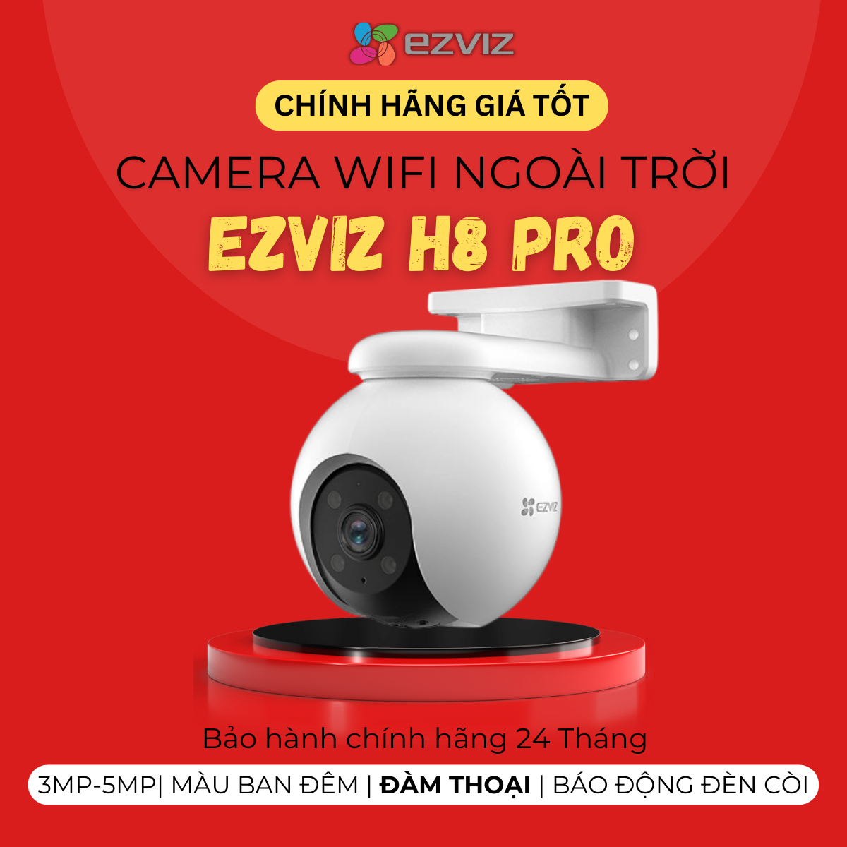 Camera Wifi Ngoài Trời EZVIZ H8 Pro 3K - Màu Ban Đêm - Đàm Thoại - Theo Dõi Chuyển Động - Xoay 360