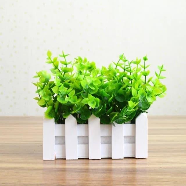 Giỏ hoa giả để bàn cắm sẵn mẫu hàng rào gỗ 16cm - Hàng rào hoa lụa trang trí bàn làm việc, trang trí nội thất phòng khách (nhiều mẫu)