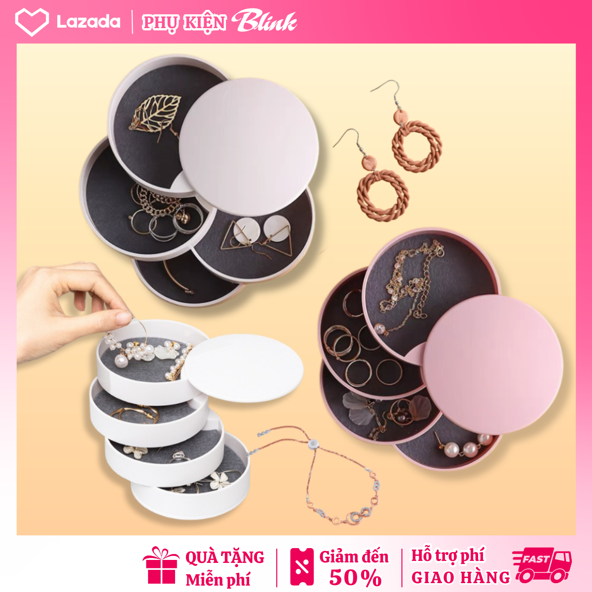 Khay kệ đựng mỹ phẩm, trang sức 4 tầng xoay 360 độ dùng cất giữ đồ gọn gàng, dễ phân loại, dễ tìm kiếm. Chất liệu nhựa MICA trong suốt bền đẹp, tinh tế, sang trọng. Thanh toán khi nhận hàng.