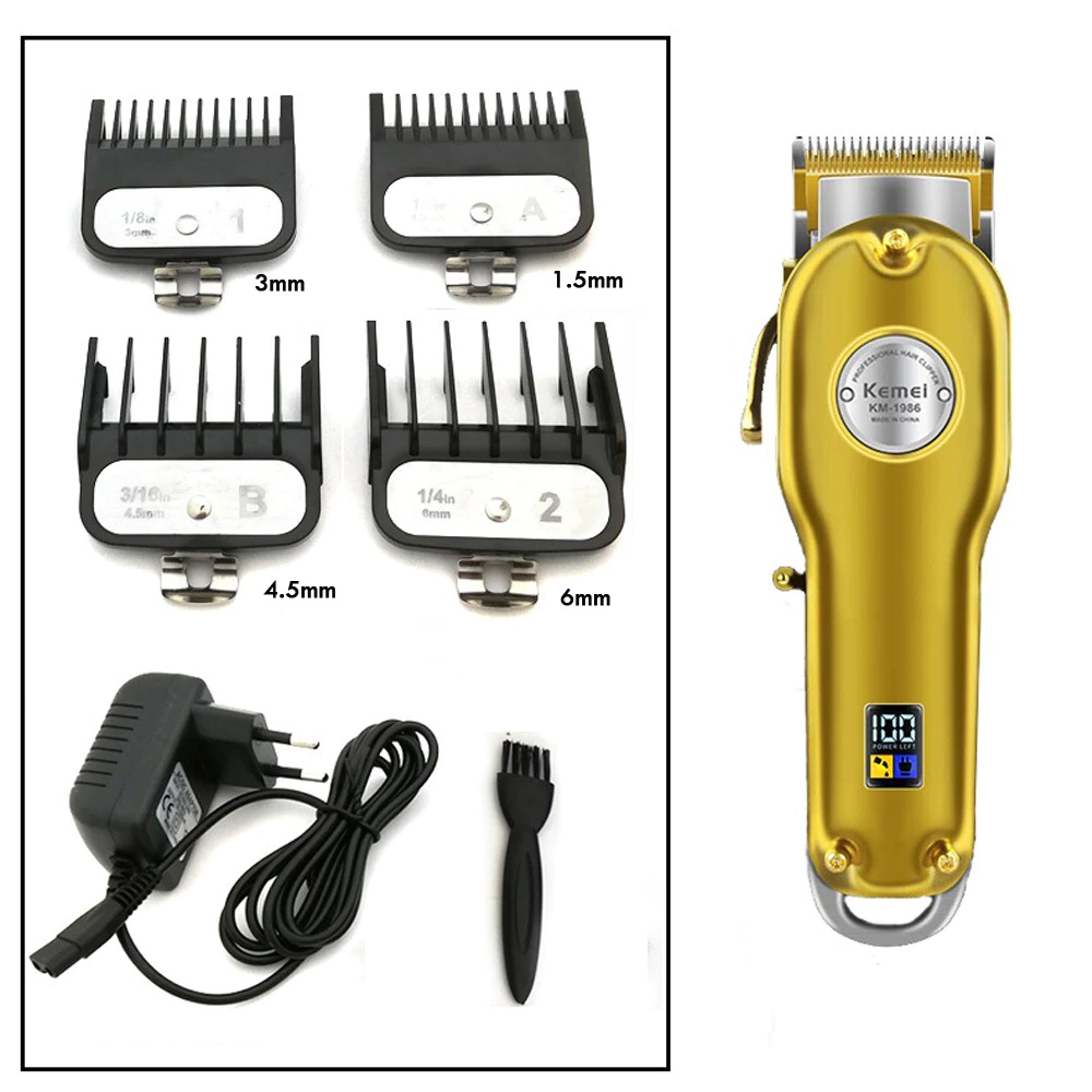 Tông Đơ Cắt Tóc Chuyên Nghiệp Cao Cấp Chuẩn Salon Kemei Km 1986 Màn Hình LCD