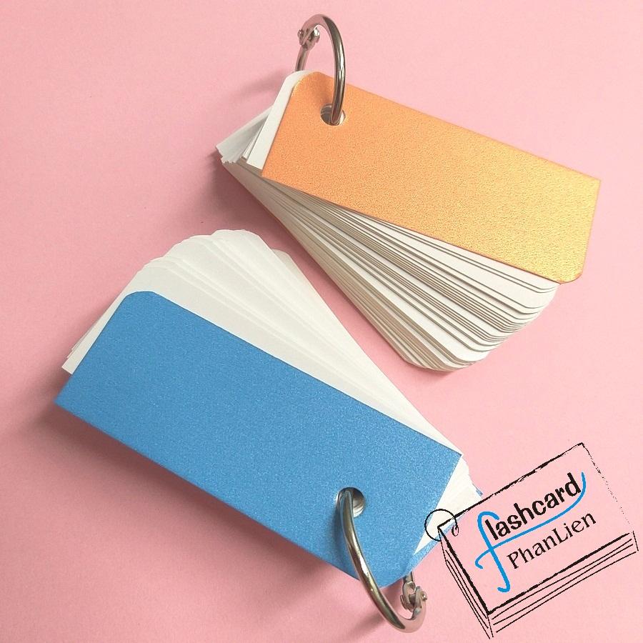 [HCM]2 xấp flashcard trắng 3x8cm bo góc nghệ thuật kèm 2 khoen - Flashcard Phan Liên
