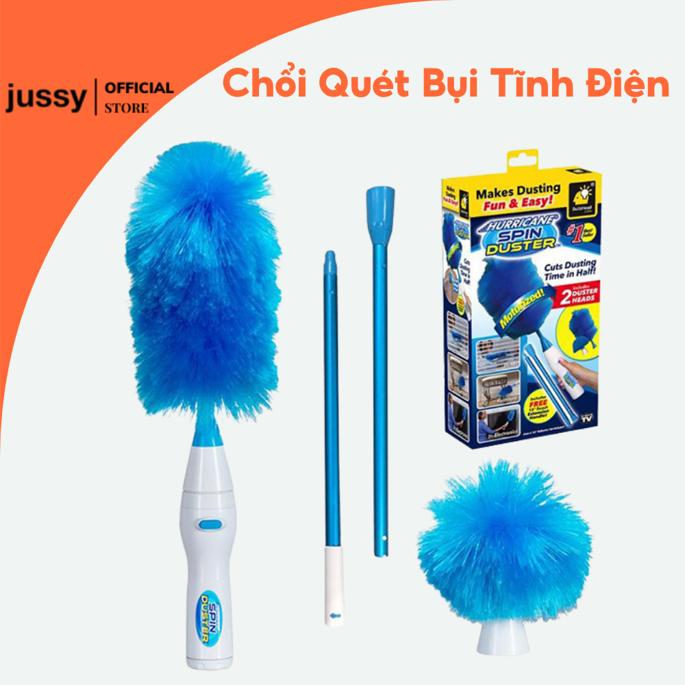 Chổi Lông Quét Bụi Tĩnh Điện Tự Động 360° Dùng Pin AA Jussy Official nhựa ABS cao cấp, Vệ sinh nội thất ô tô, nhà cửa