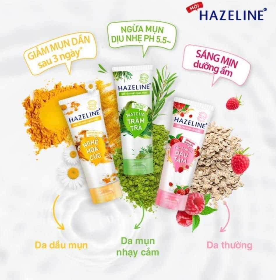 Hazeline sữa rửa mặt thiên nhiên lành tính - sữa rửa mặt ngừa mụn hazeline nghệ hoa cúc 15g 100g