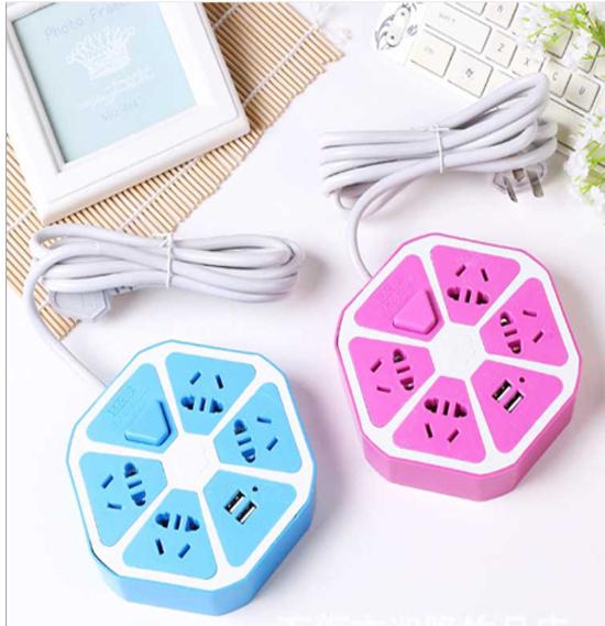 Ổ cắm điện đa năng lục giác có 2 cổng usb - ổ cắm điện hình trái cam có 2 cổng usb + 4 ổ cắm -dây dài 1.5m