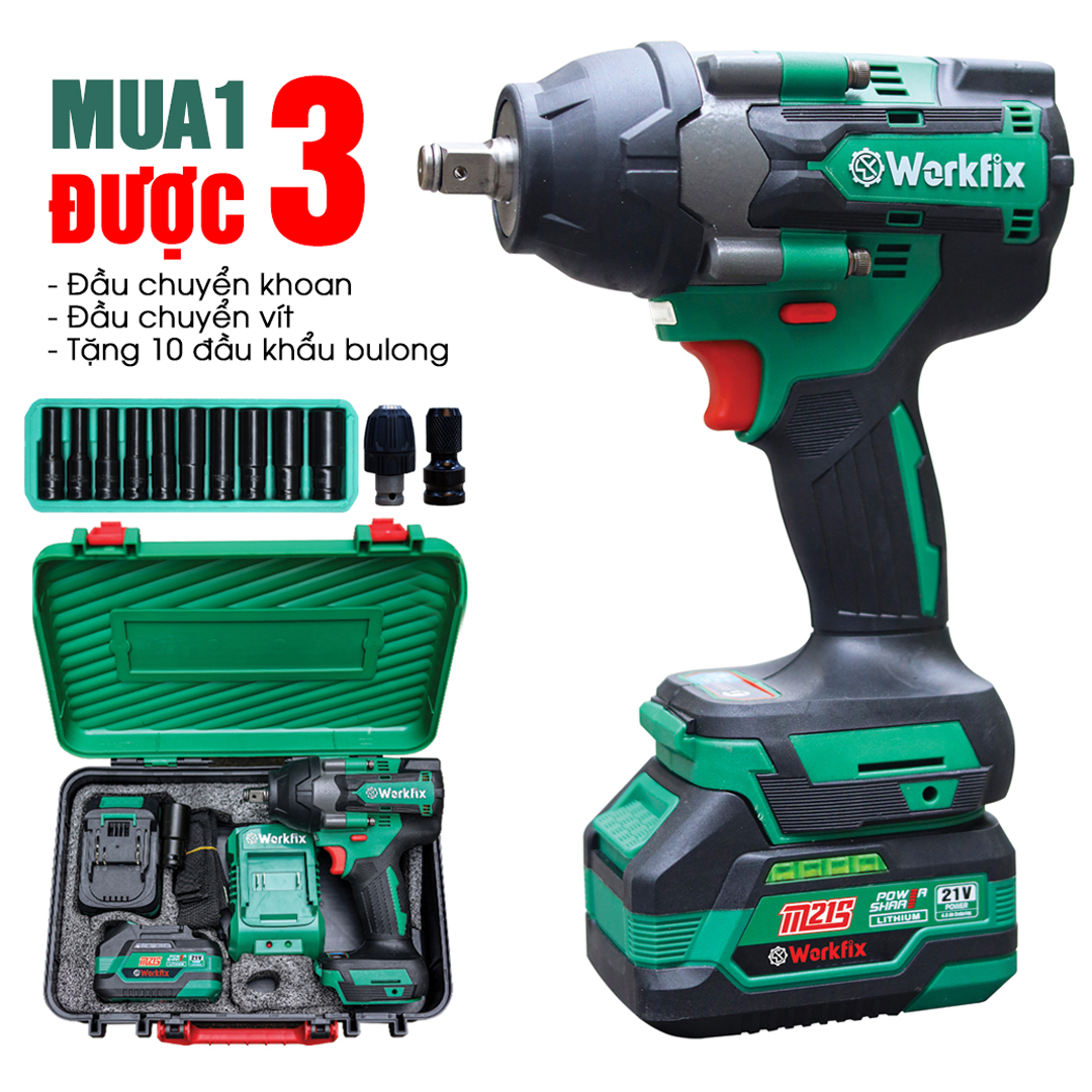 [Tặng Phụ Kiện] Máy Bắn Bulong WORKFIX 650N Siêu Khỏe, Không Chổi Than, Lõi Đồng100%, Chuyên Siết Mở Ốc, Khoan, Vặn Vít