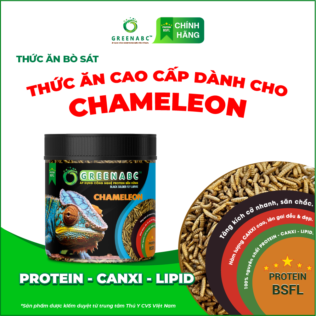 Thức ăn bò sát tắc kè hoa greenabc - chameleon - hàm lượng protein 44.9 giúp tăng trưởng nhanh, lên màu đẹp - hộp 68g