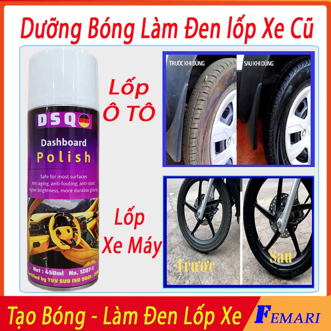Chai xịt bóng lốp - dầu dưỡng bóng lốp xe - làm đen lốp xe chính hãng dsq xuất khẩu đức femari