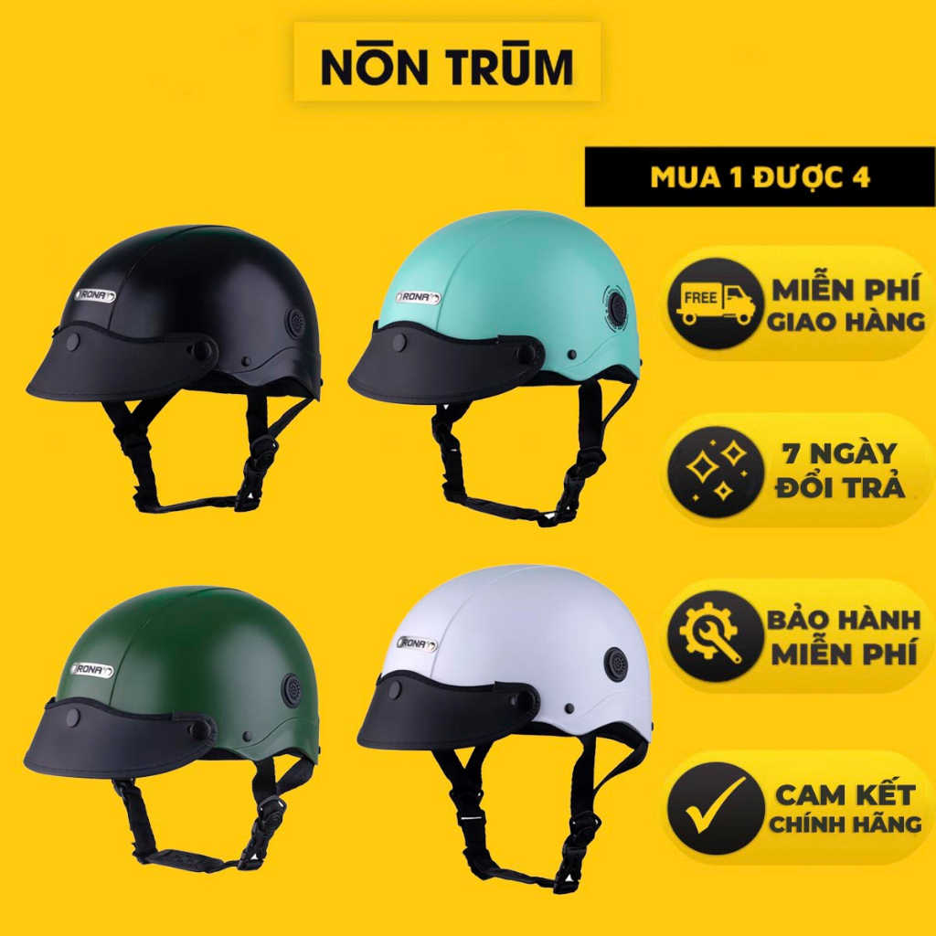 Mũ bảo hiểm xe máy 1/2 rona r5 sơn trơn , nón freesize vòng đầu 54-57cm phù hợp cho nam và nữ đi xe máy - nón trùm