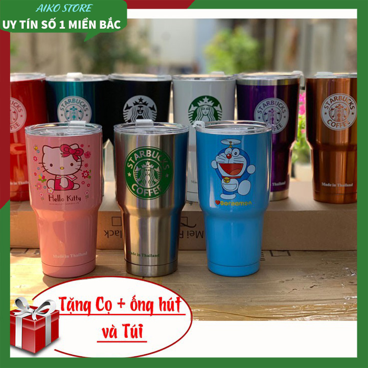 Ly giữ nhiệt thái lan kèm 2 ống hút inox, túi giữ nhiệt siêu xịn, giao ngẫu nhiên