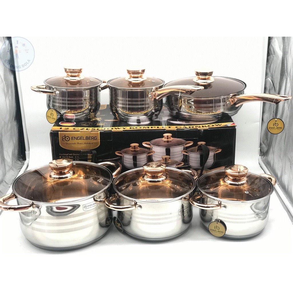 Bộ nồi đức 6 món, 9 đáy 12 chi tiết cao cấp