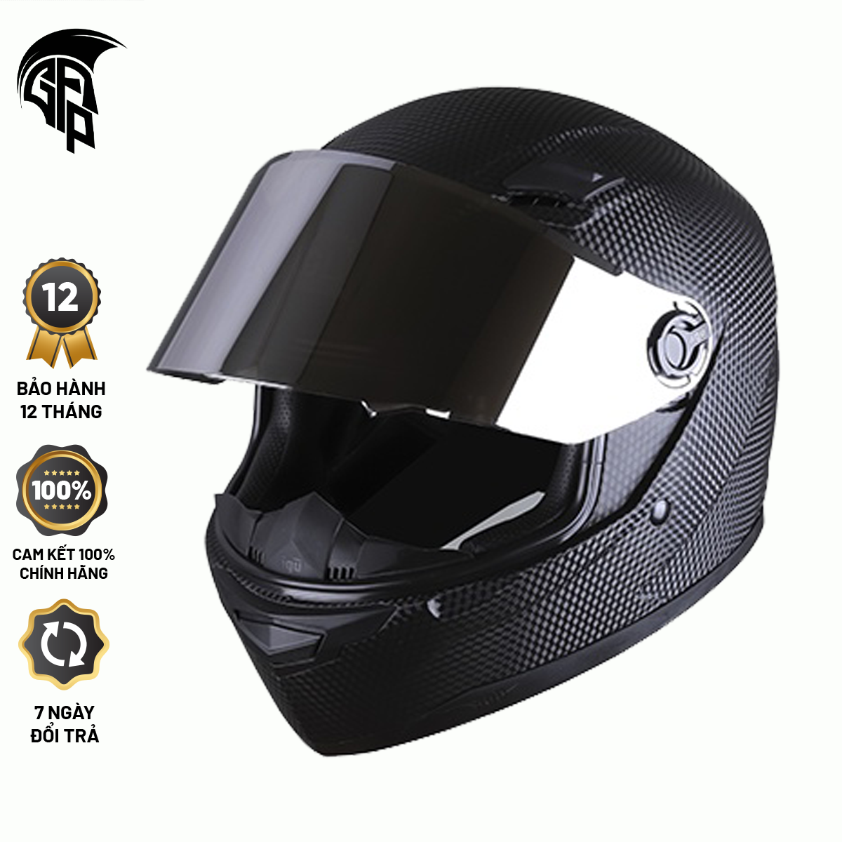 Mũ Bảo Hiểm Fullface Dáng Carbon 3D - Bảo Hành Chính Hãng 12 Tháng