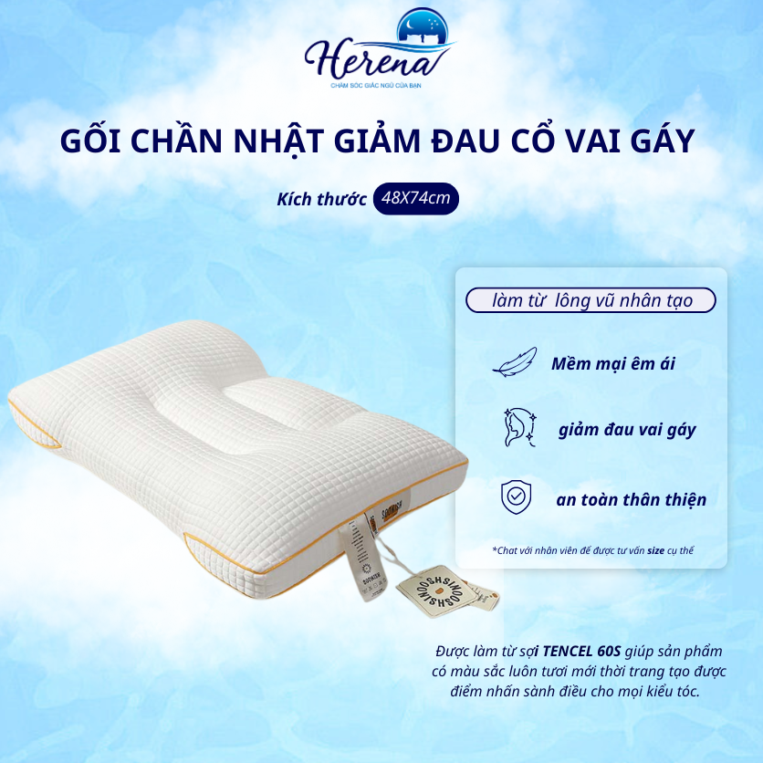 Ruột gối massage xơ đậu nành lông vũ cao cấp HERENA kích thước 48x74cm