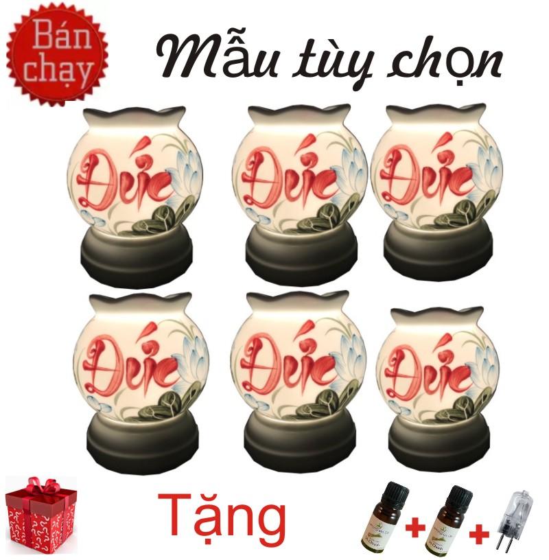Đèn xông tinh dầu gốm sứ  Bát Tràng +tặng 2 chai tinh dầu 10ml(+ 1 bóng dự phòng( Cao Cấp) (Mẫu và tinh dầu tùy chọn) Size Trung