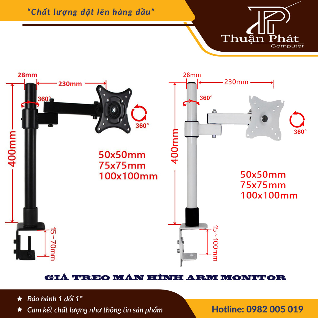 Giá Treo Màn Hình Arm Monitor ( Tay 23cm ) XL03 2 Màu Đen Và Trắng