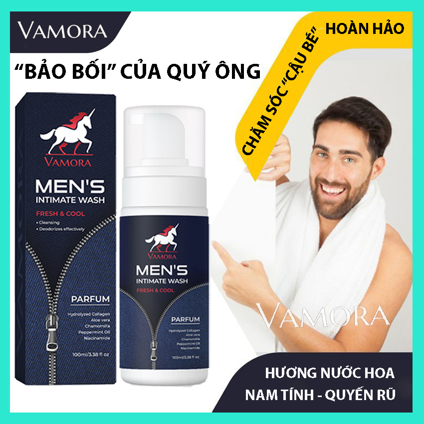 [HCM] Dung Dịch Vệ Sinh Nam, Bọt Vệ Sinh VAMORA MEN'S INTIMATE WASH 100ML Hương Nước Hoa Cao Cấp, Không Lo Khô, Ngứa, Rát, Chăm Sóc Vùng Kín Nam, Khử Mùi, Trẻ Hoá Cậu Bé, An Toàn, Lành Tính, Chuẩn Quý Ông LECARO