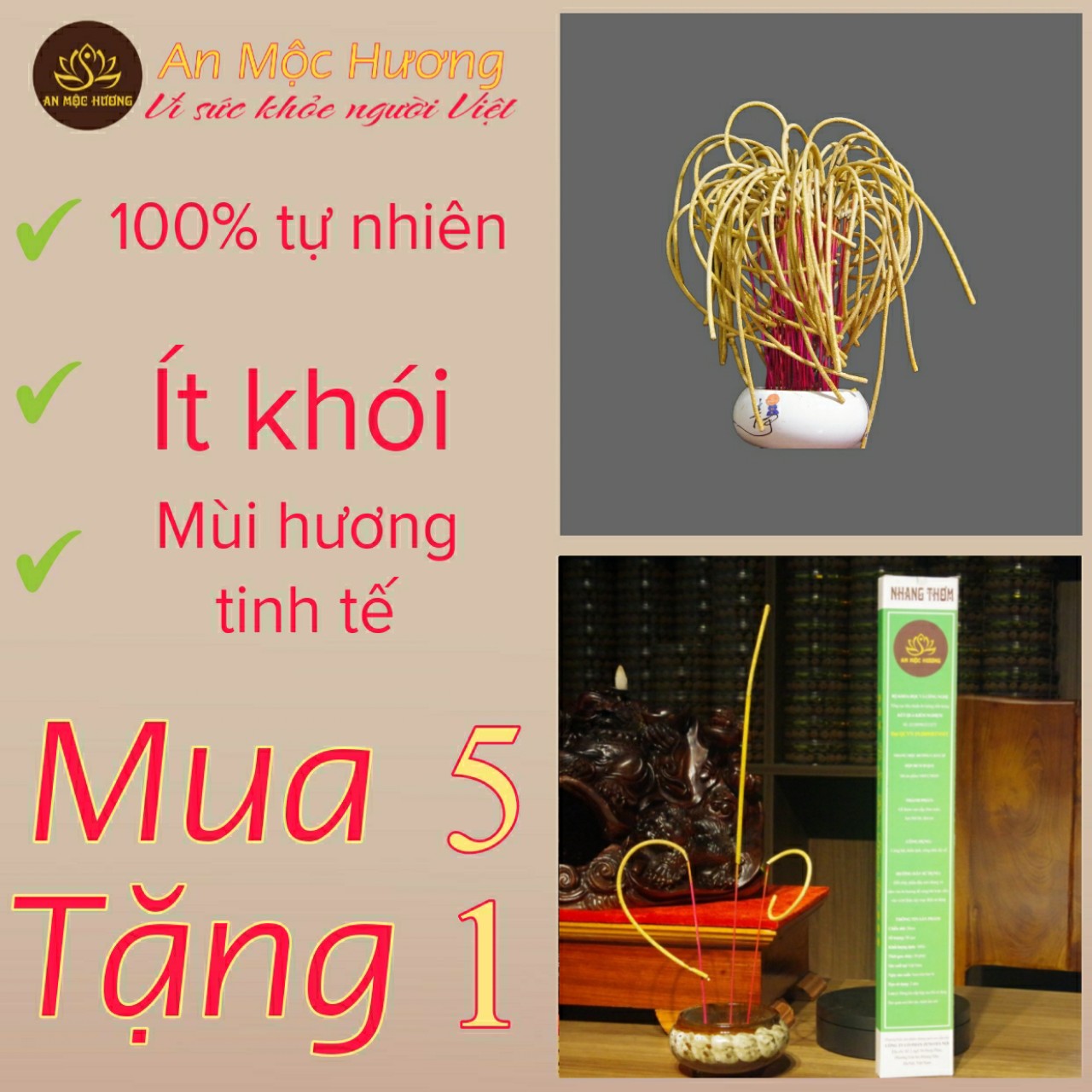 Nhang thơm Mộc Hương Cao Cấp - An Mộc Hương, nhang trầm tàn vàng, nhang trầm cuộn tàn đẹp, nhang thơm cao cấp