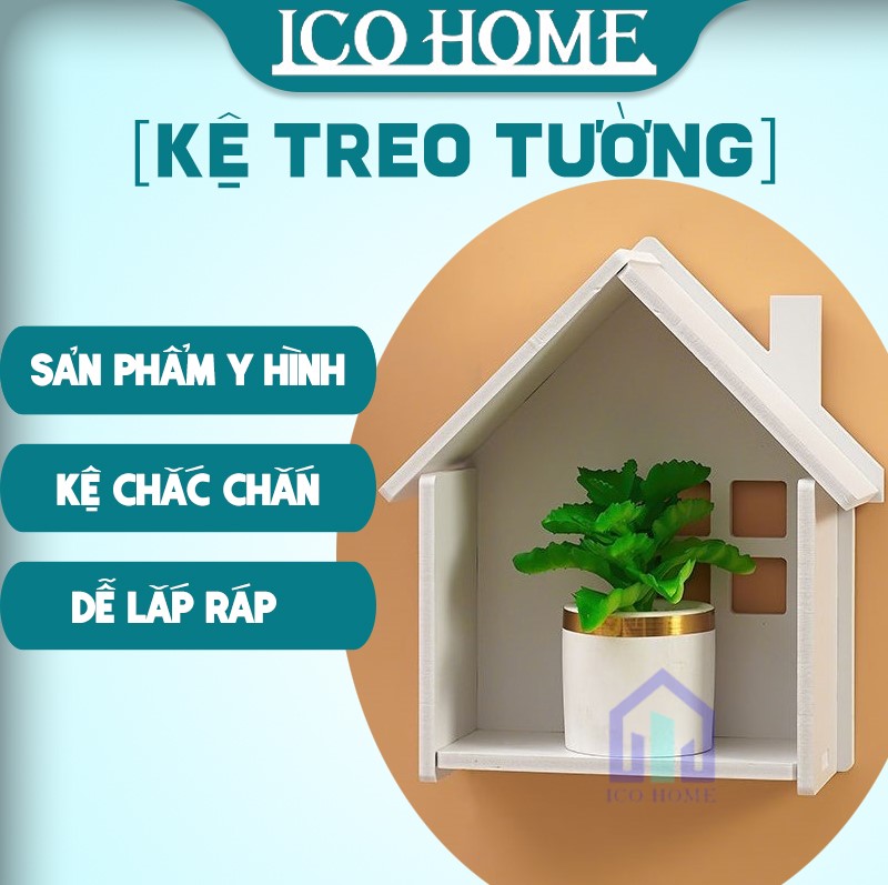 Kệ gỗ treo tường trang trí đựng đồ đa năng thông minh hình ngôi nhà xinh xắn - ICO HOME