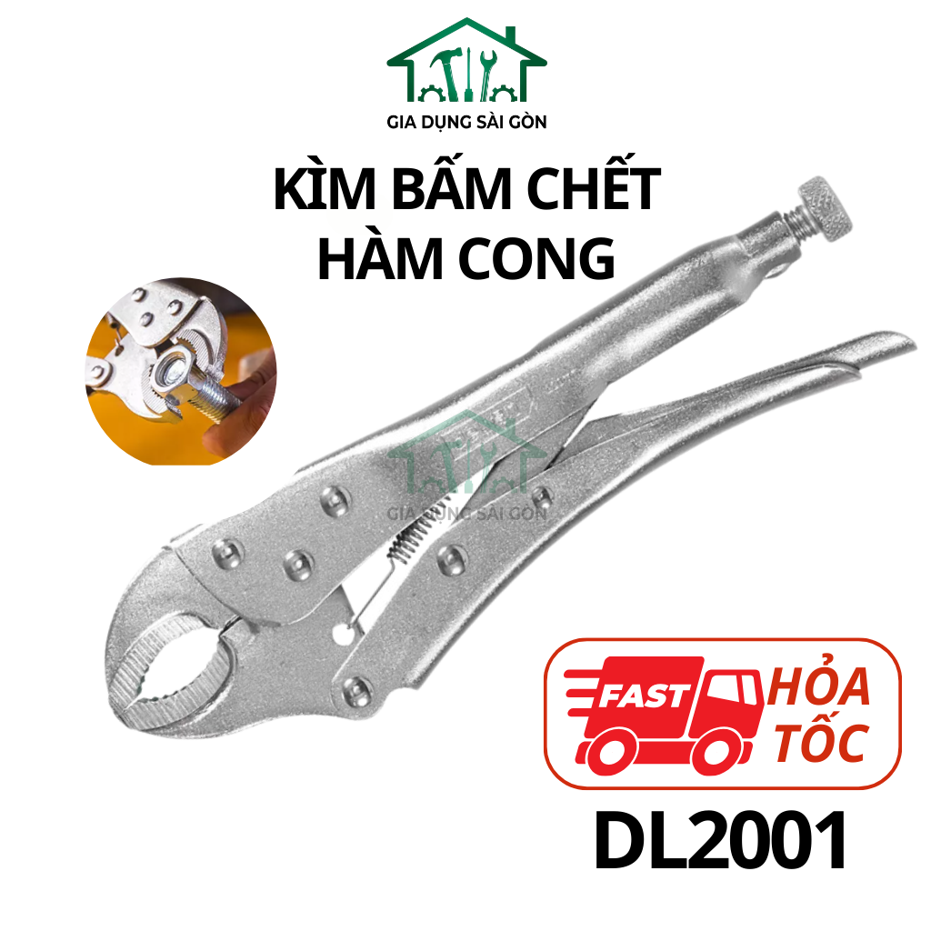 Kìm bấm chết mỏ cong - kìm khóa hàm miệng tròn deli cao cấp chính hãng 10 inch - chất liệu siêu bền, chắc chắn - dl2001