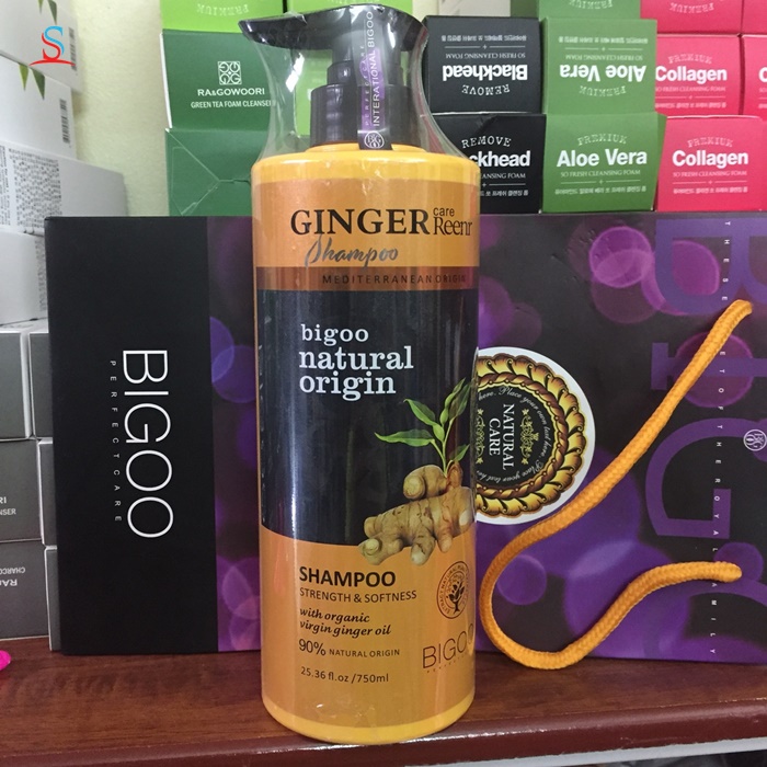 Dầu gội gừng tươi giảm rụng tóc-đau đầu-stress Bigoo Natural Oringin 750ml Ý