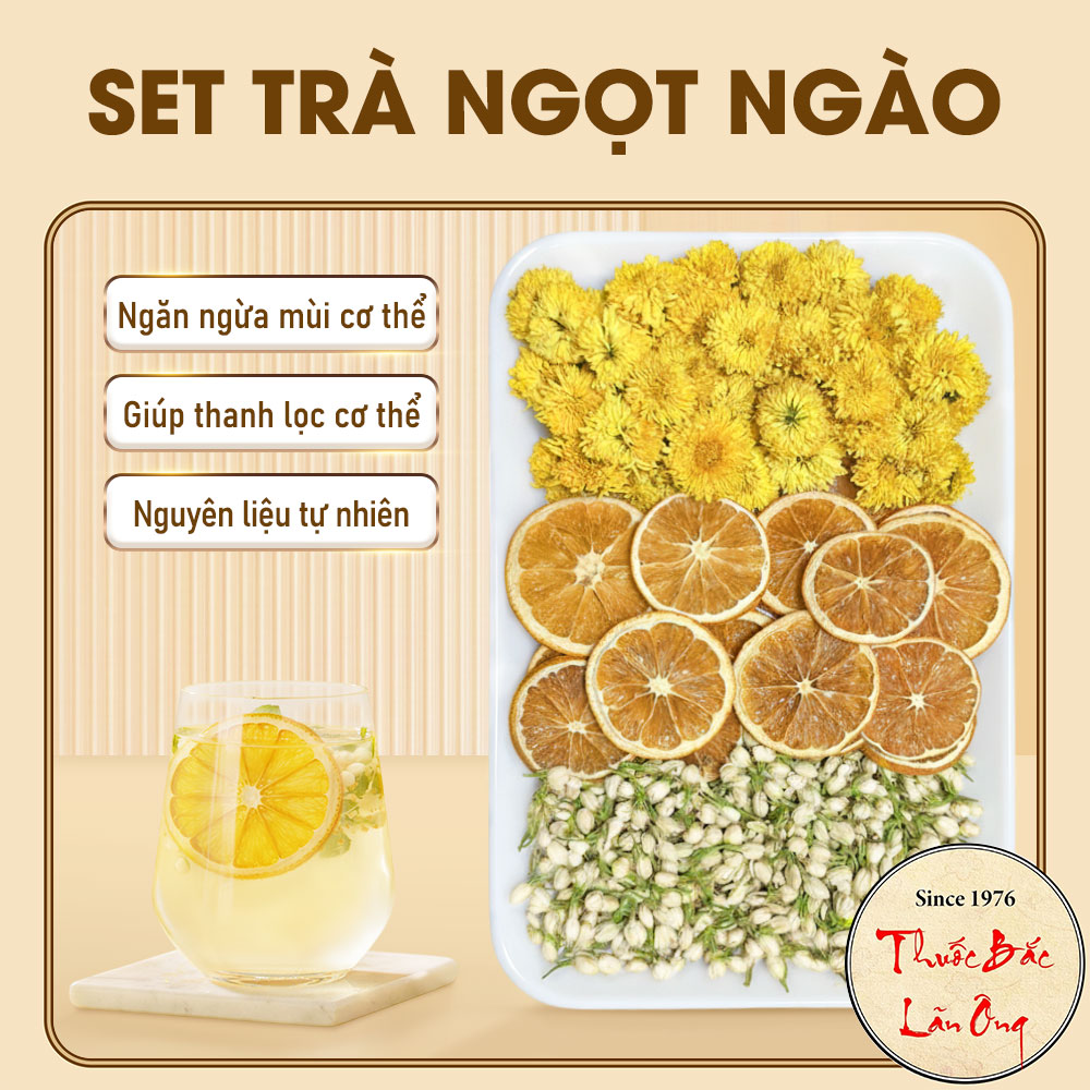 Set trà ngọt ngào, hương thơm thanh khiết, ngọt ngào, gồm hoa nhài, cam vàng, cúc vàng - Lãn Ông