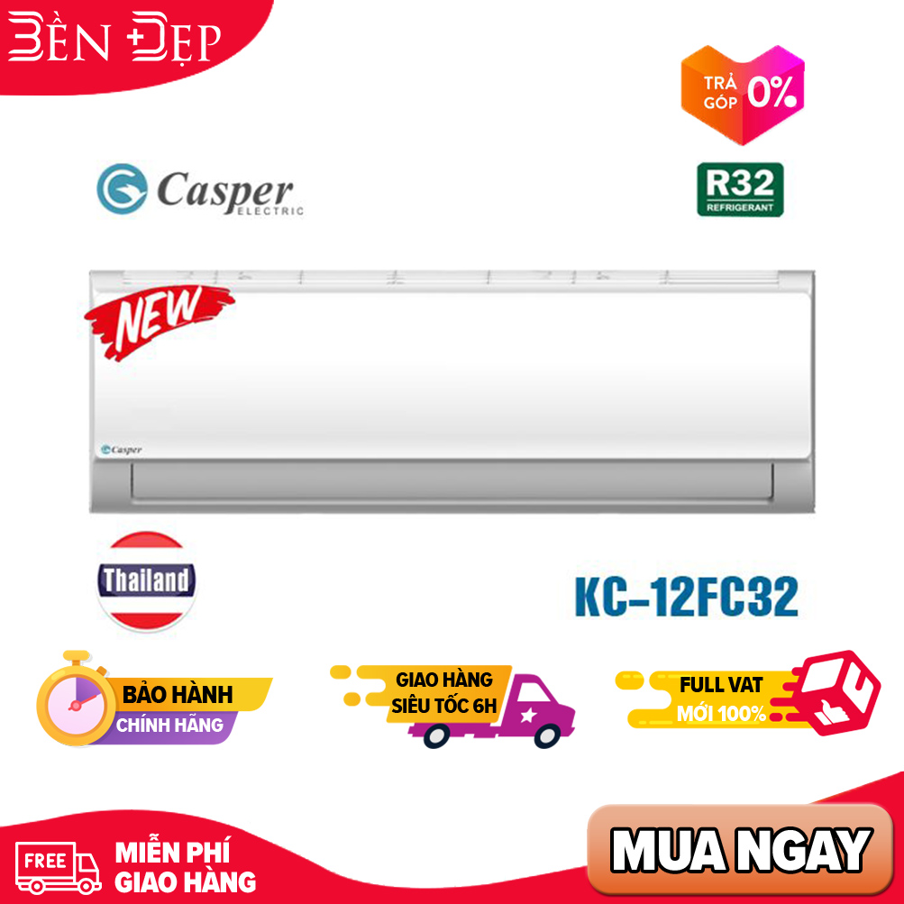 [TRẢ GÓP 0%]Điều hòa Casper 1 chiều 12000BTU KC-12FC32 (Giá áp dụng giao tại HN, HCM& các tỉnh liên hệ shop)