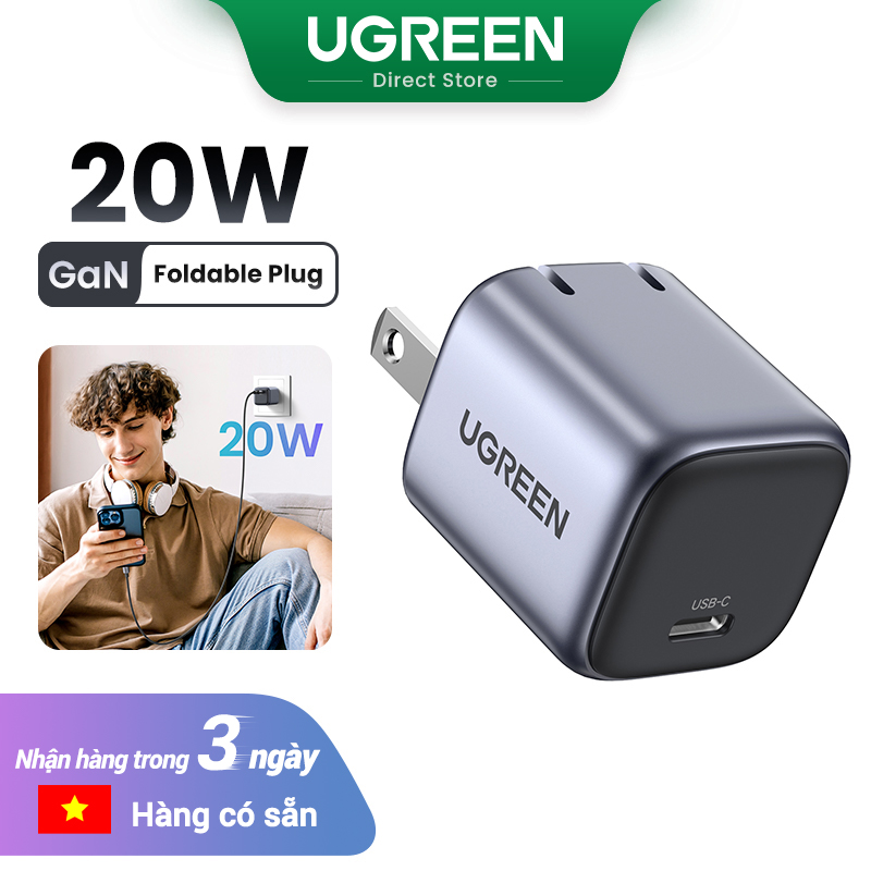 UGREEN GaN 20W Mini Size USB C Charger PD Fast Charger Foidable Plug
