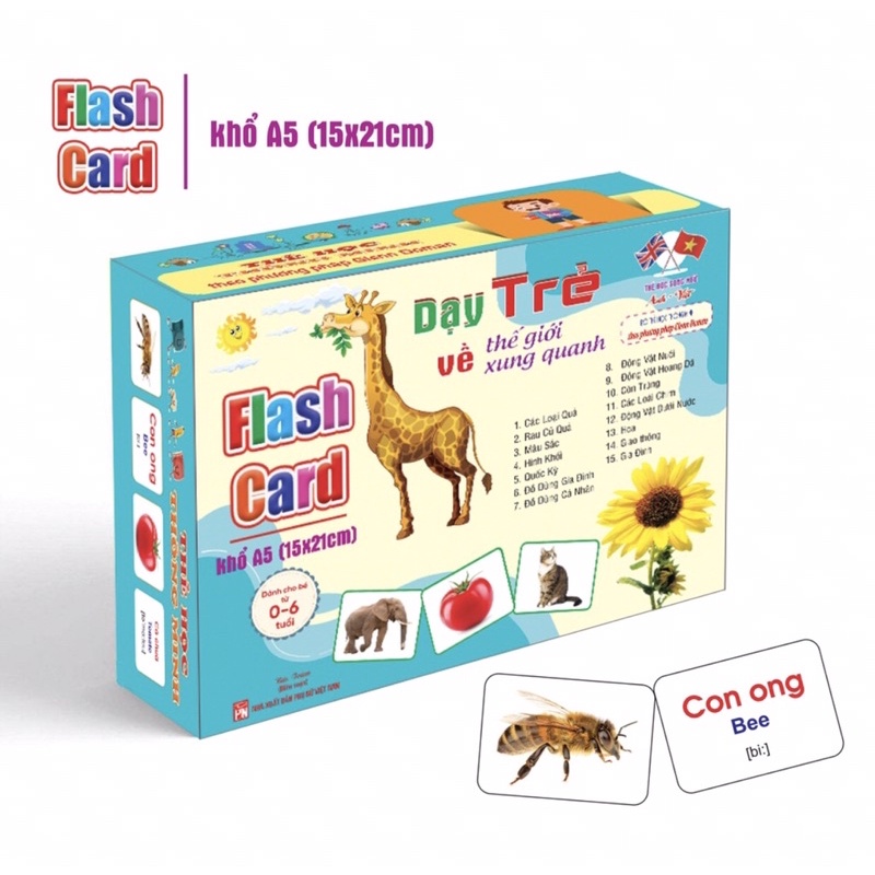 Bộ thẻ học thông minh size lớn khổ A5 15 cm21 cm - flashcard cho bé