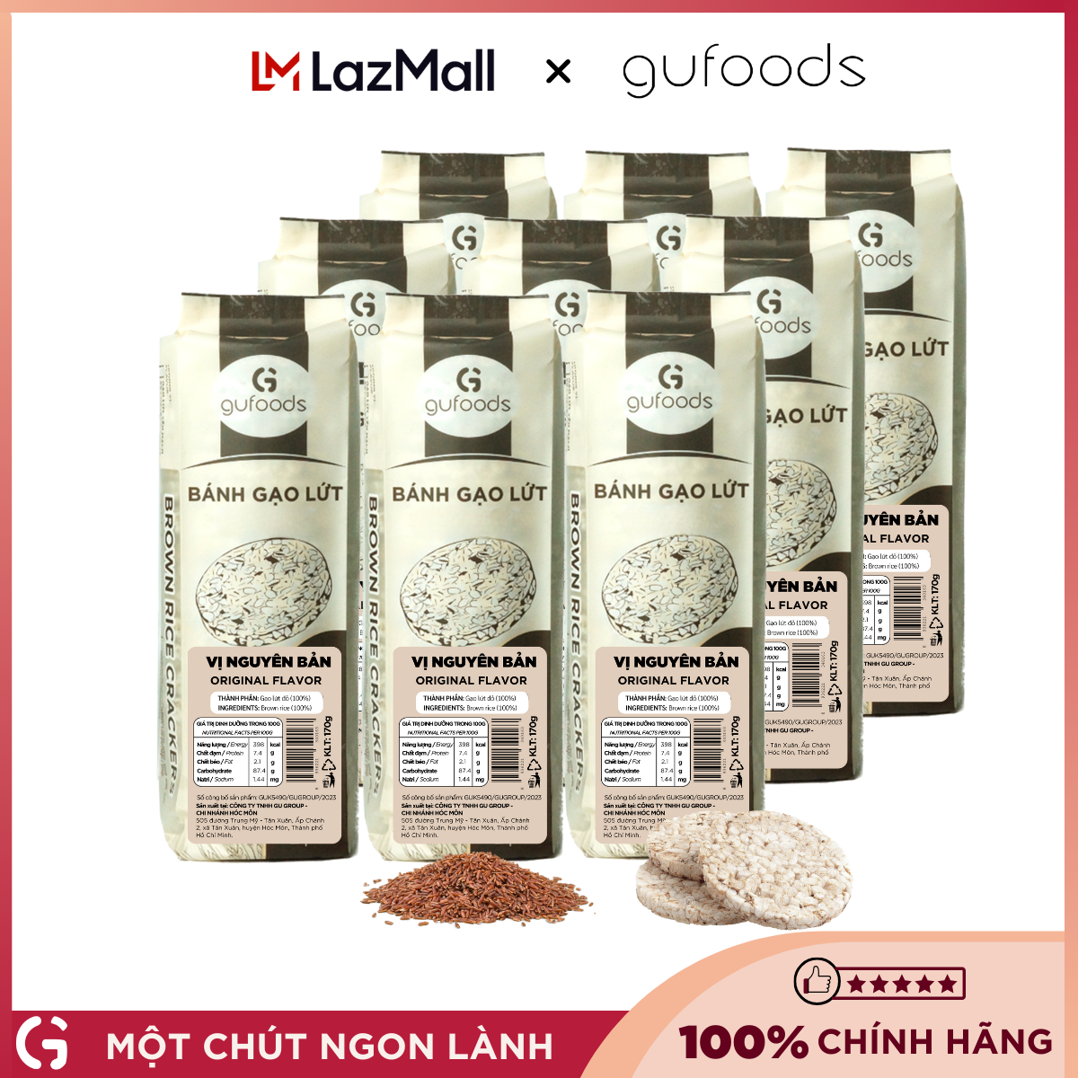Combo 3 Bánh gạo lứt GUfoods (mỗi túi 510g) - Không chiên dầu, Không đường, Từ gạo và ngũ cốc nguyên hạt, Lành mạnh, Phù hợp Eat clean, Ăn vặt healthy, Thực dưỡng, Tập gym, Thuần chay, Đa dạng hương vị