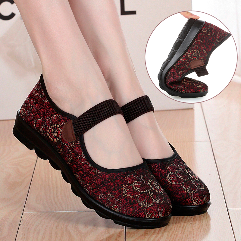 Giày trung niên cao cấp bông hoa in hình : màu nâu và đỏ size từ 34-41