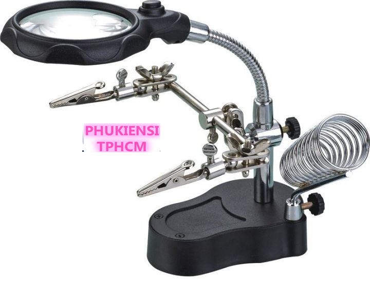 Kính lúp soi kẹp hàn mạch điện tử có 2 đèn led, có đèn chiếu sáng giúp bạn có thể hàn linh kiện vào ban đêm, thích hợp cho việc sửa chữa, kiểm tra