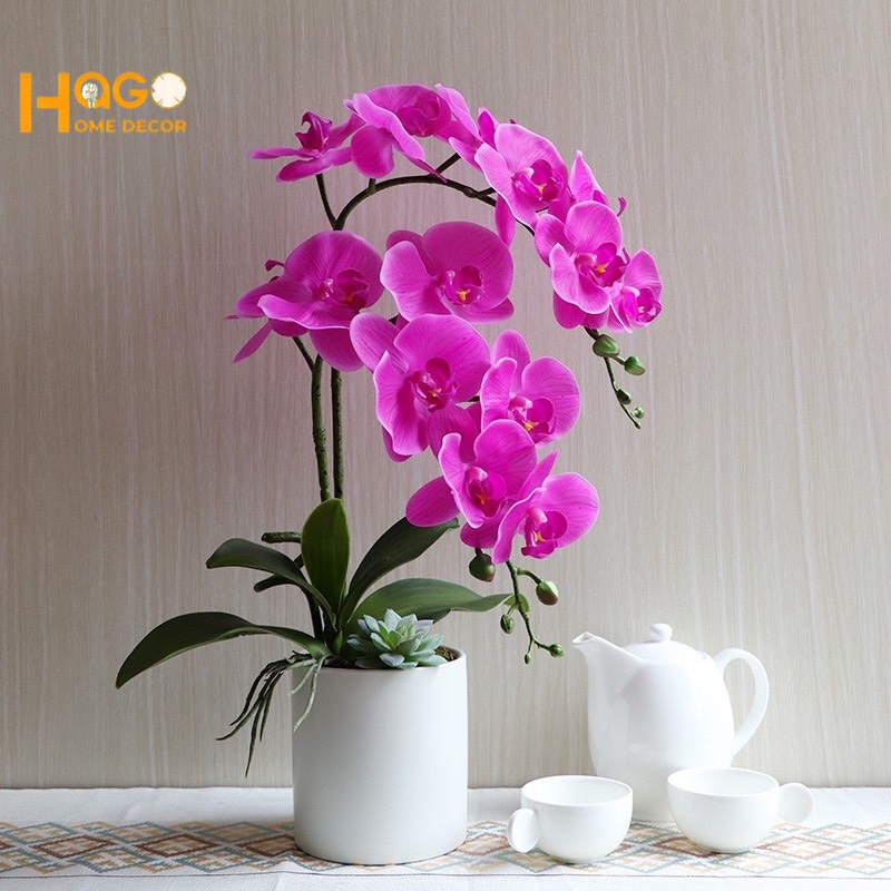 Hoa giả,chậu hoa lan hồ điệp cắm sẵn chất liệu cao su cao cấp