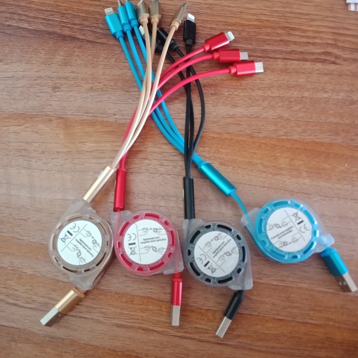 Dây cáp sạc rút 3 đầu đa năng dài 1m nhiều màu sắc