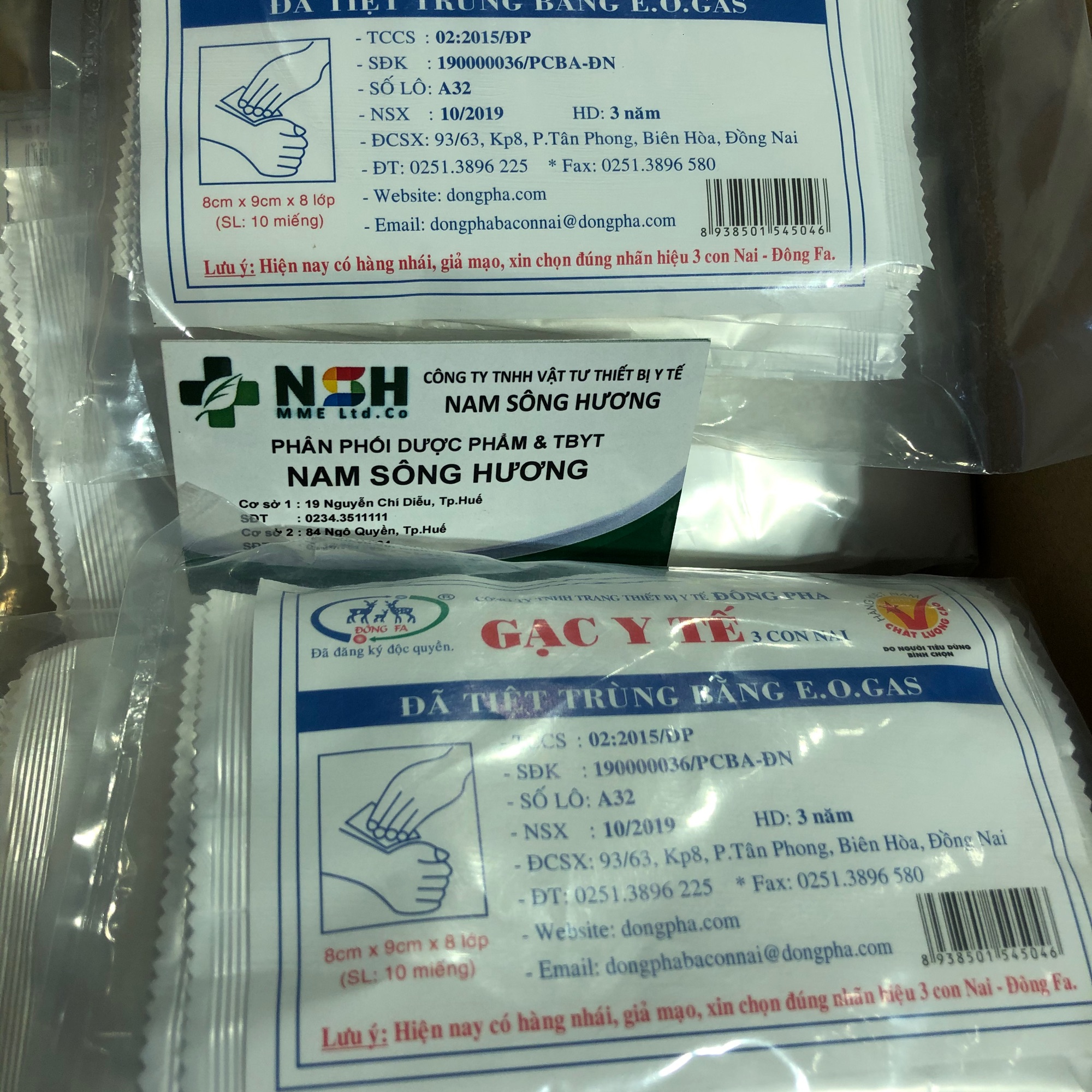 5 gói Gạc y tế tiệt trùng 3 con nai Đông Pha (10 miếng/gói)