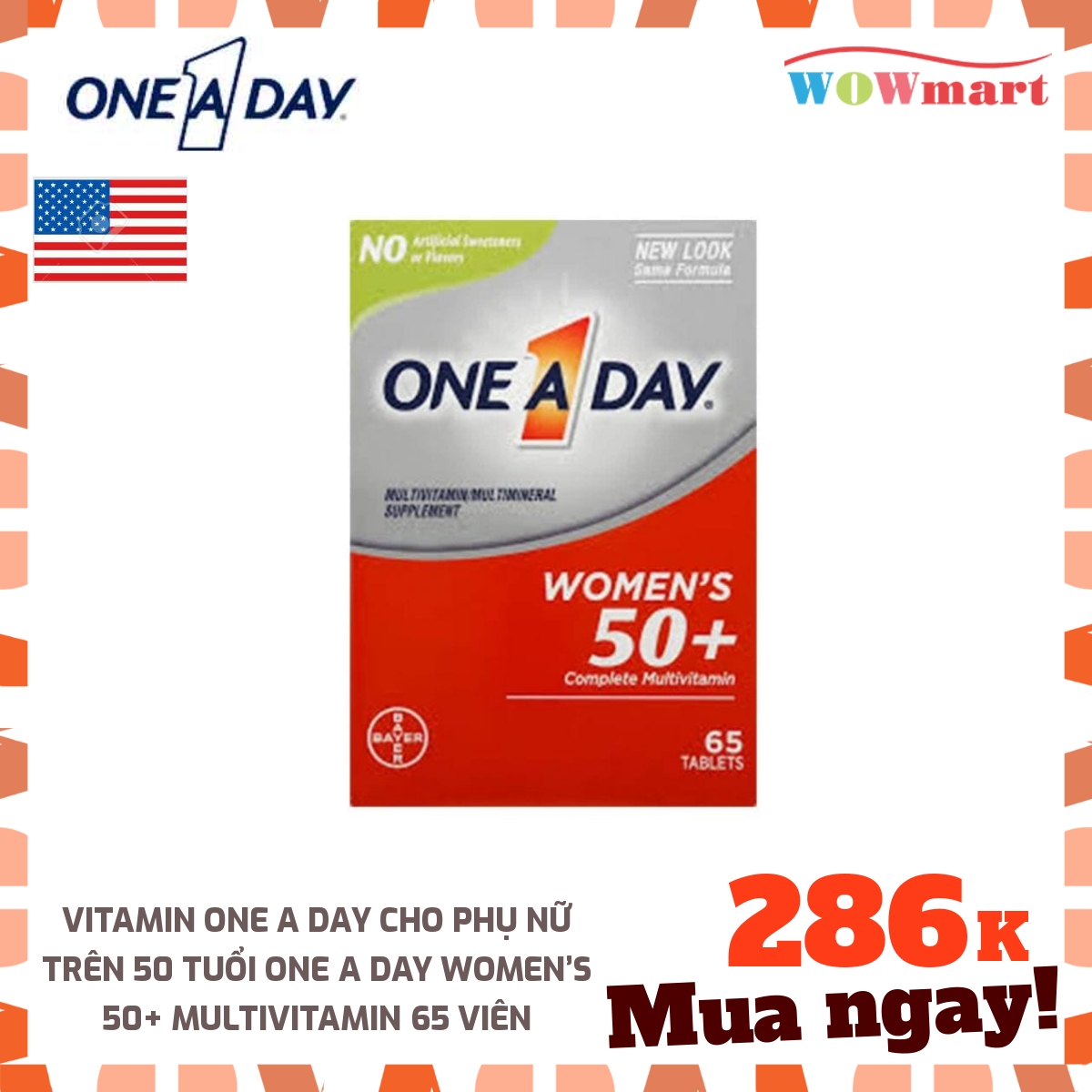 Vitamin one a day cho phụ nữ trên 50 tuổi one a day women’s 50+ multivitamin 65 viên -