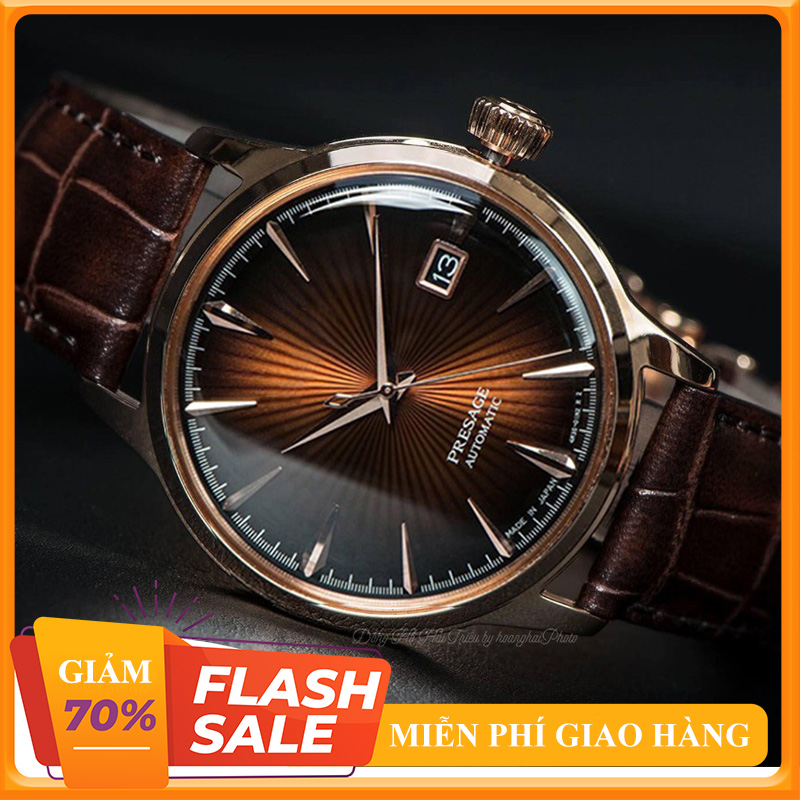 {ĐỒNG HỒ PHỐ  MUA 1 TẶNG 1 } Đồng Hồ Seiko Cotail Presage Automatic Màu Nâu Caphe Sang Trọng + Thẻ Bảo Hành
