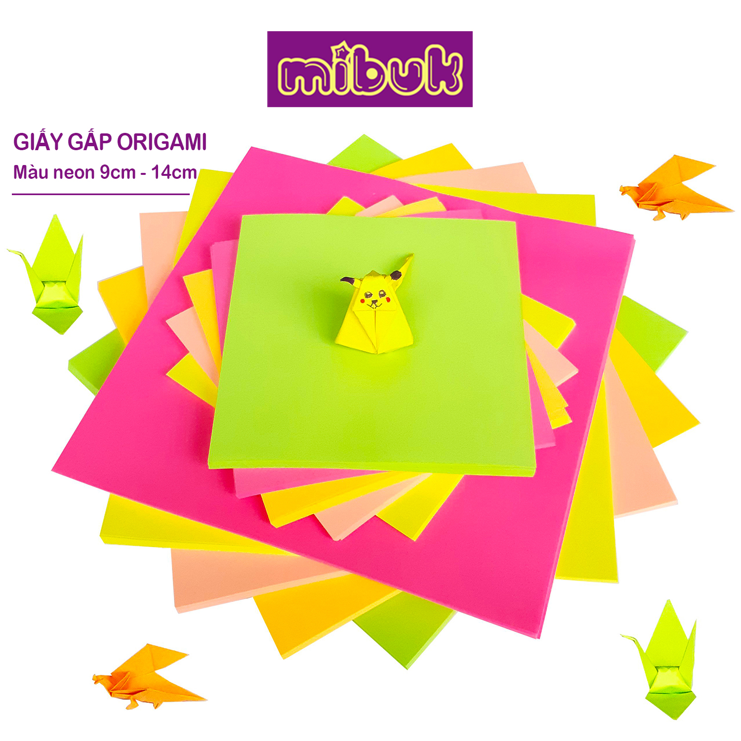 Giấy gấp origami tệp 100 tờ giấy gấp hạc thủ công 9x9 14x14 15x15 cm màu sáng