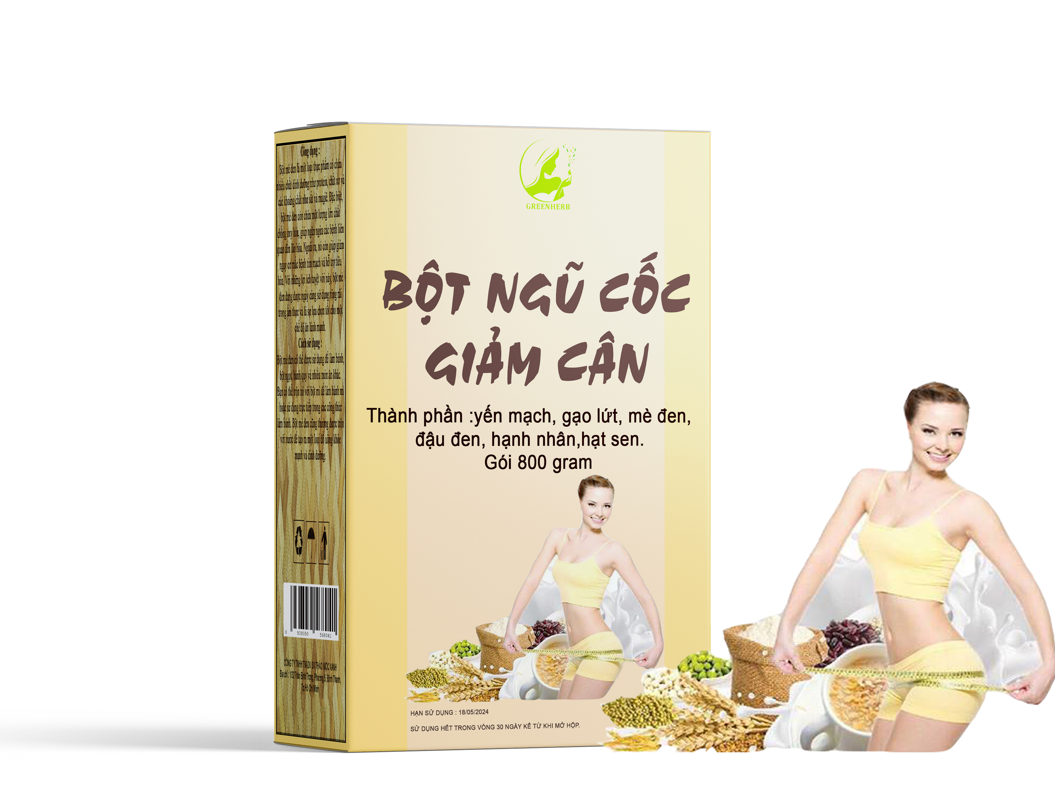 Bột ngũ cốc giảm cân - ăn kiêng - eatclea- Greenherb - Hộp 800 gram
