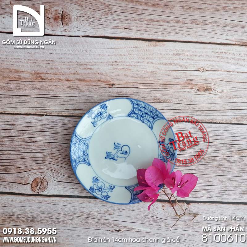 Đĩa sứ vẽ hoa chanh cổ bộ bát chiết yêu Bát Tràng giả cổ