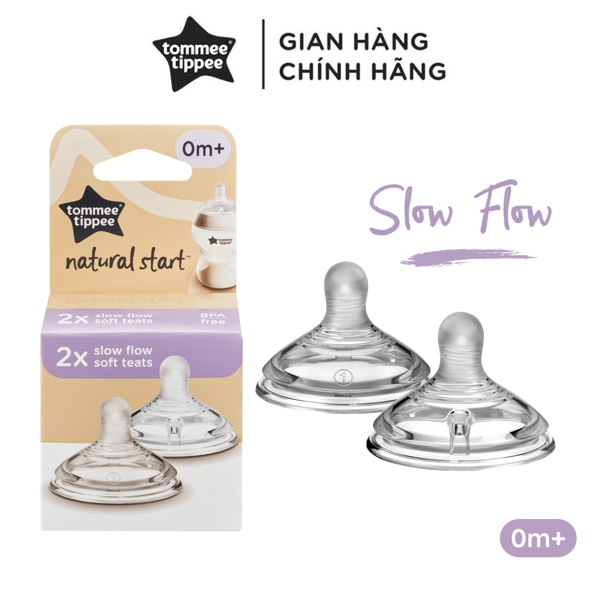 Núm ty silicon siêu mềm tự nhiên cho bé Tommee Tippee Natural Start Slow Flow 0-3 tháng (vỉ đôi, tách lẻ)