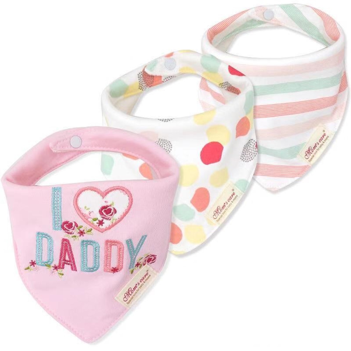 Set 3 khăn tam giác, khăn quàng cổ, khăn yếm cotton mềm có nút bấm điều chỉnh