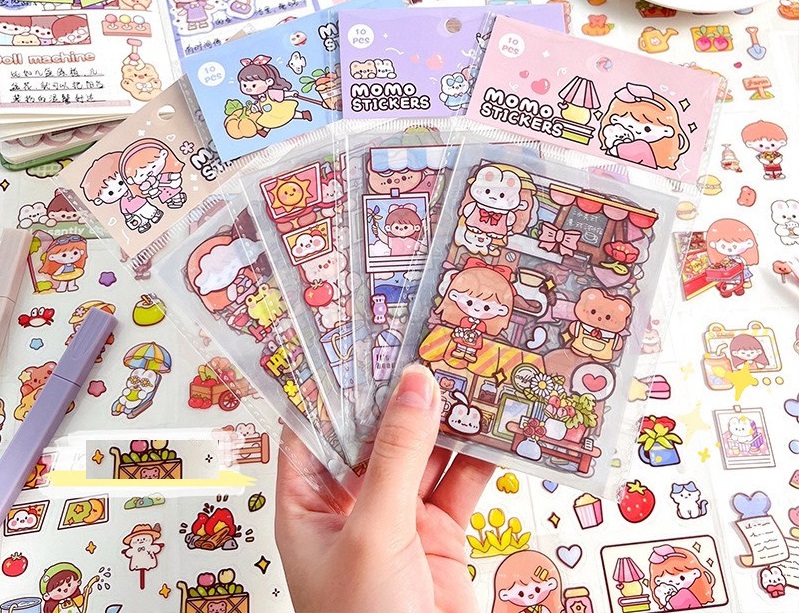 Set 10 tấm sticker chữ nhật MOMO Hình siêu cute