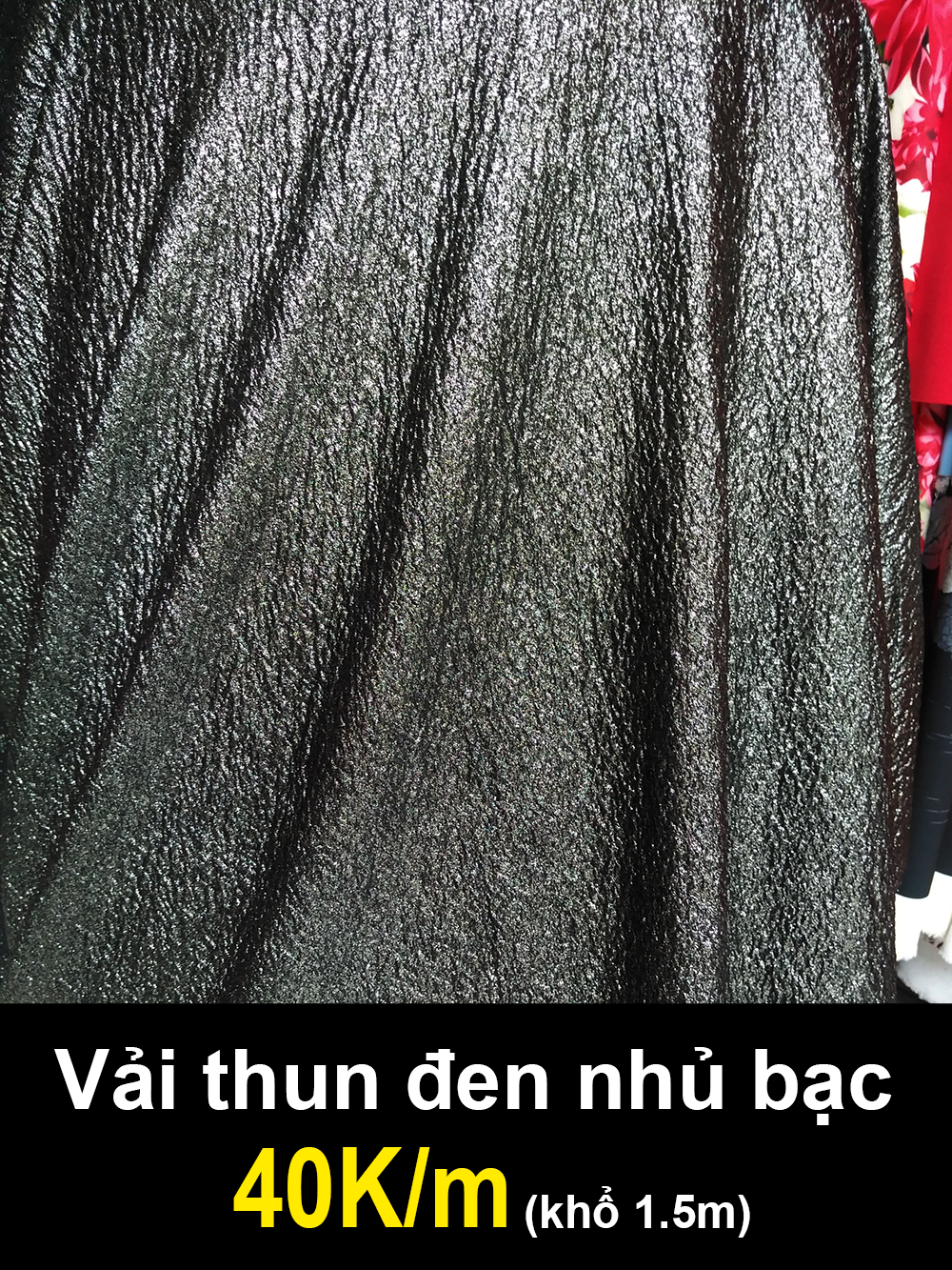 Vải thun màu đen nhủ bạc may đồ 40K/m