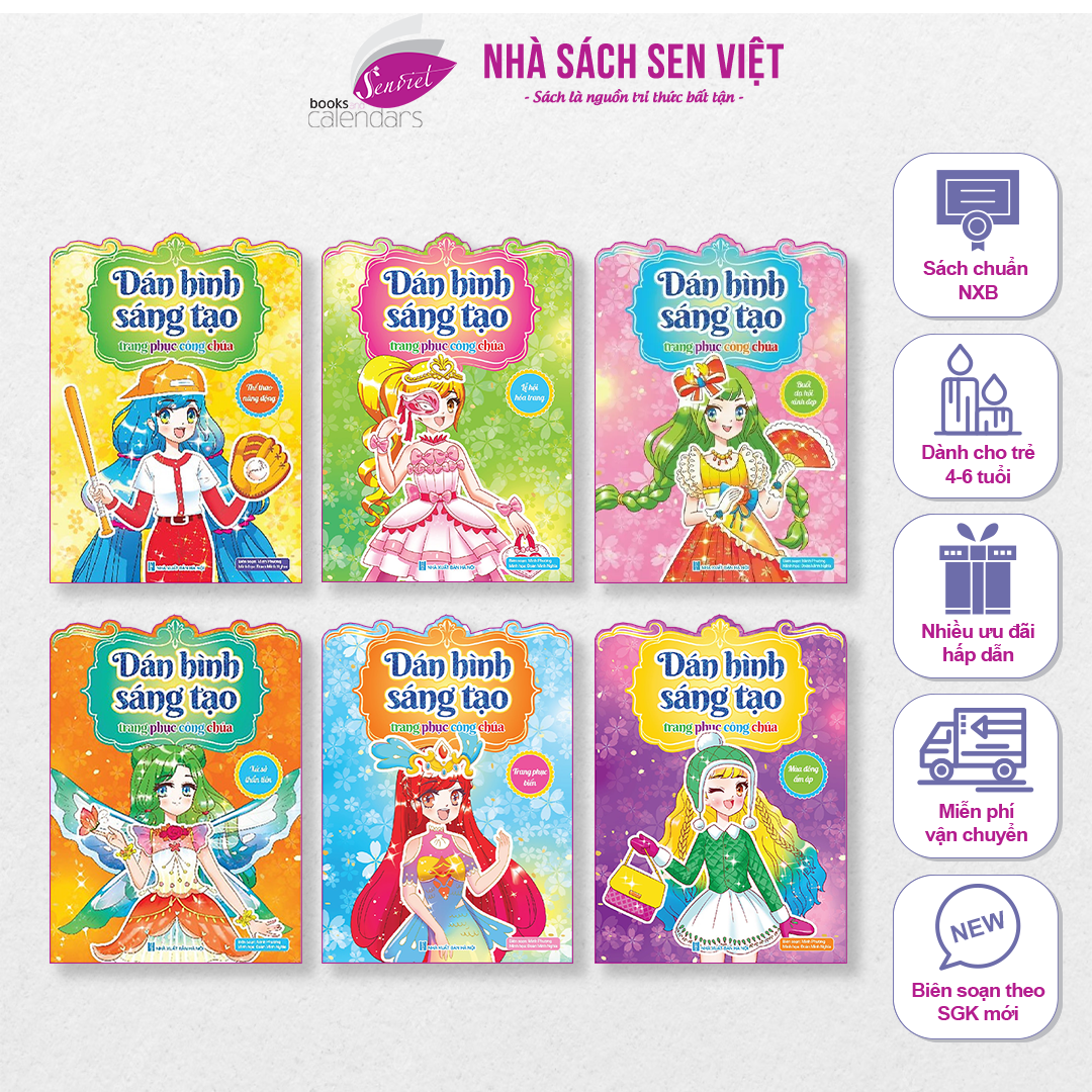 Sách – combo 6 cuốn dán hình sáng tạo trang phục công chúa – giúp bé phát triển iq, logic - vh
