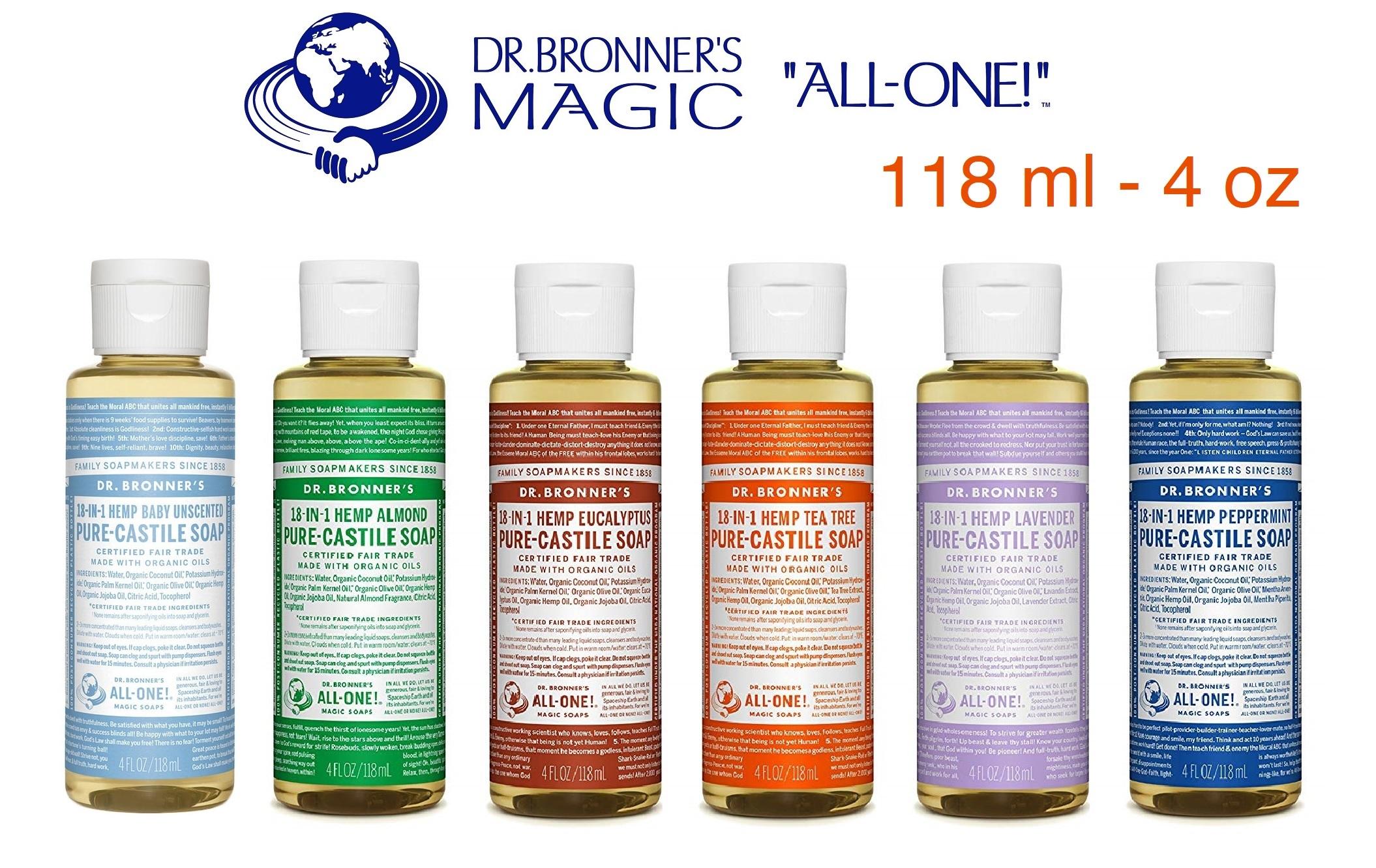 Xà phòng tắm gội hữu cơ Dr. Bronners Organic 18-in-1 chai 118ml (4oz)